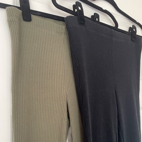 Bundle! Aerie Flare Ribbed Pants/Leggings, black/olive green, small short/petite - Picture 2 of 9